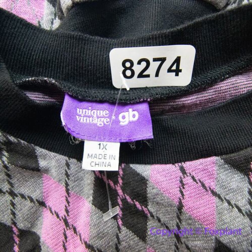 Unique Vintage Adorable Purple & Pink Argyle Sweater‎ Dress women plus size 1X - Picture 15 of 16